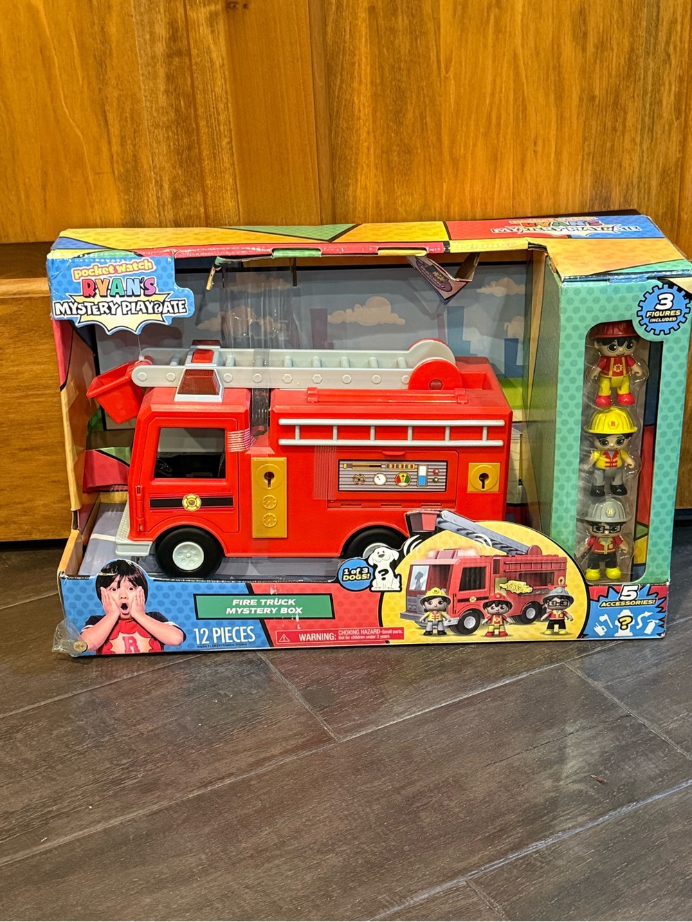 NIB Ryan’s World Red Fire Truck Mystery Box with 3 Figures (+mystery dog)